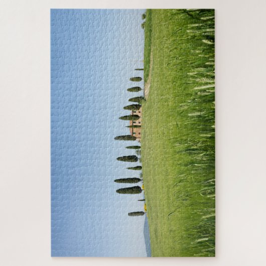 Bauernhaus in Toskana mit Zypressen und Weizen Puzzle (Vertikal)