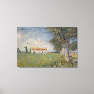 Bauernhaus in Weizenfeld-Leinwand Leinwanddruck