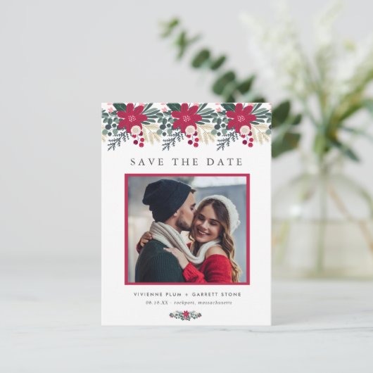 Bauernhaus Karierte Hochzeit Rote Flora Save the D Postkarte (Stehend Vorderseite)