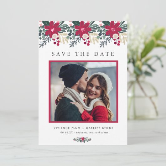 Bauernhaus Karierte Hochzeit Rote Flora Save the D Save The Date (Stehend Vorderseite)