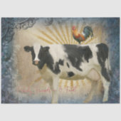 Bauernhaus Küche Kuh Rooster Dusty Blue Decoupage Seidenpapier (Vorderseite)