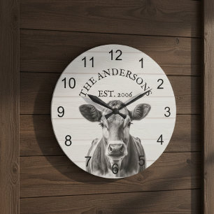 Bauernhaus Kuh Holz Personalisiert Große Wanduhr