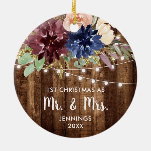 Bauernhaus Leuchten Personalisiert 1. Weihnachtsfe Keramik Ornament (Hinten)