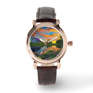 Bauernhaus Lila Dachpfeifen bei Sonnenaufgang Armbanduhr