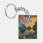 Bauernhaus Lila Dachpfeifen bei Sonnenaufgang Schlüsselanhänger (Vorderseite links)