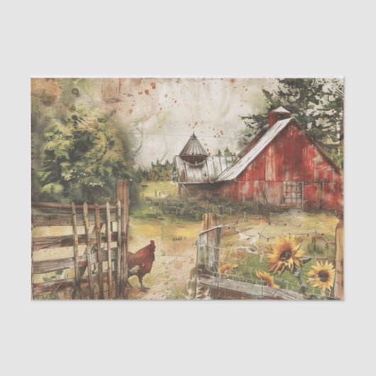 Bauernhaus mit Hühnerdekoupage Seidenpapier (Vorderseite)