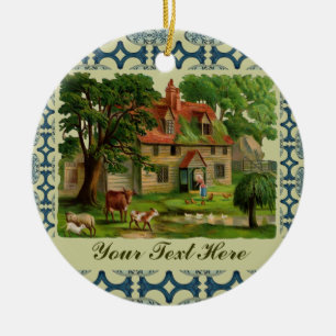 Bauernhaus mit Hühnern Keramikornament