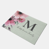 Bauernhaus Monogram Personalisiert Burlap Sage Gre Fußmatte (Schrägansicht)