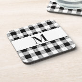 Bauernhaus Monogram Schwarz-weiß Buffalo Kariert Getränkeuntersetzer (Linke Seite)