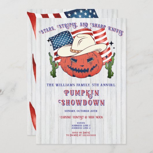 Bauernhaus Patriotic Pumpkin Showdown Halloween Einladung (Vorne/Hinten)