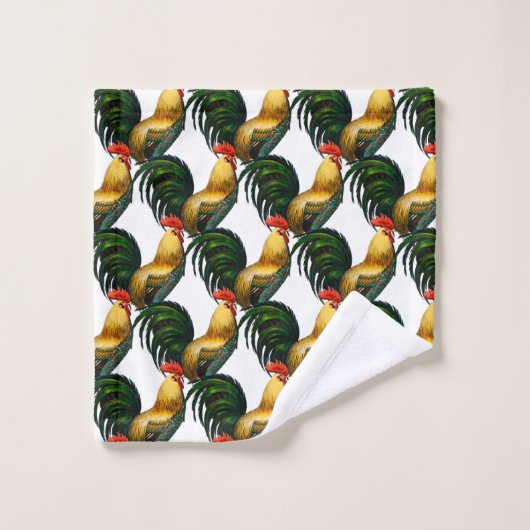 Bauernhaus Personalisiert farbenfrohe Rooster Badhandtuch Set (Waschlappen)