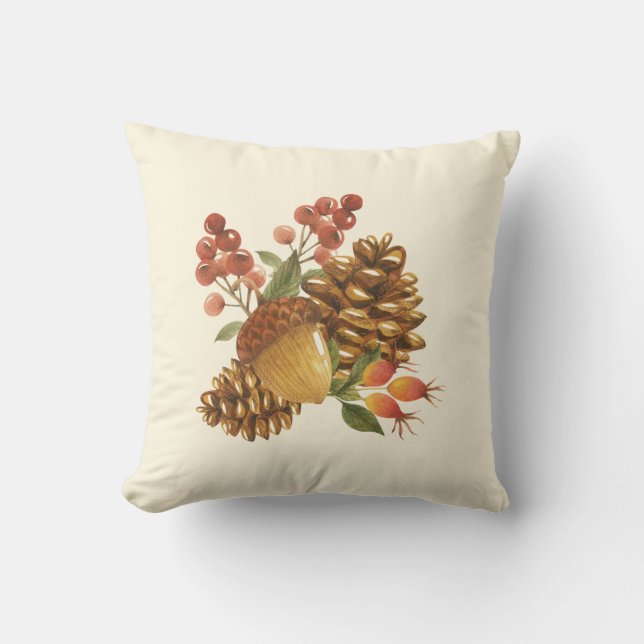 Bauernhaus Pinecones and Acorn - Rustikaler Herbst Kissen (Vorderseite)