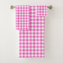 Bauernhaus Pink und White Gingham Kariert Badhandtuch Set