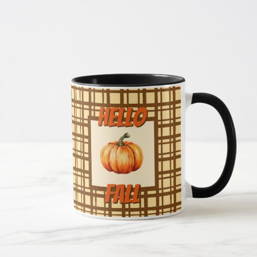 Bauernhaus Pumpkin Fall Kariert rustikalen Stil Tasse (Rechts)