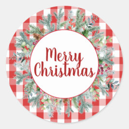Bauernhaus Red White Buffalo Karo Frohe Weihnachte Runder Aufkleber