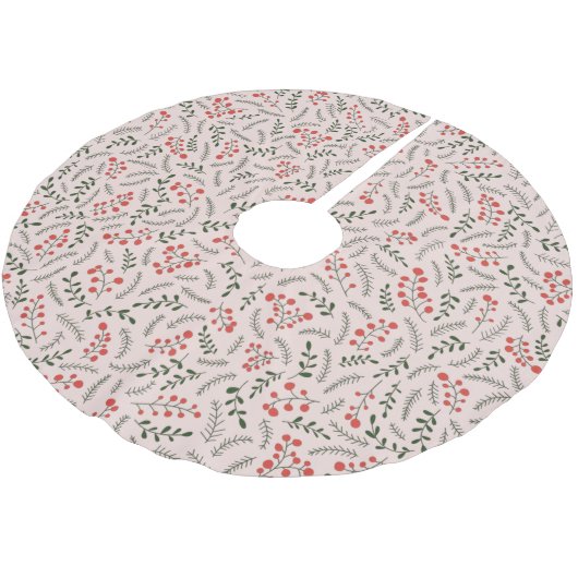 Bauernhaus Rosa dunkelgrünes Blattmuster Polyester Weihnachtsbaumdecke (Schrägansicht)