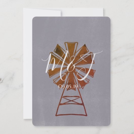 Bauernhaus Rustic Wedding Windmill Stone Einladung (Rückseite)