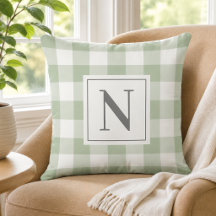 Bauernhaus Sage Green Gingham Karo Kariert Monogra