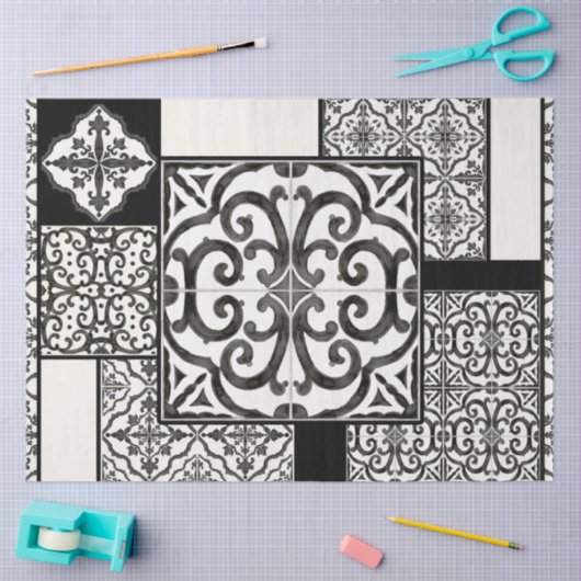 Bauernhaus Schwarz-Weiß-Fliesen Muster Decoupage Seidenpapier (Basteln)