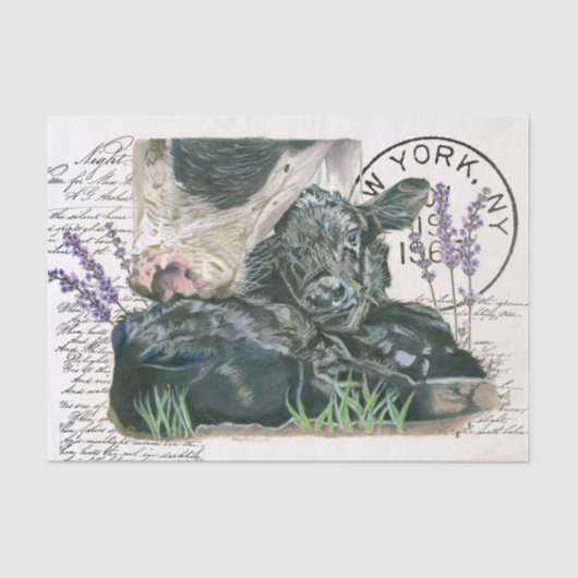 Bauernhaus Shabby Chic Kuh mit Kalb Seidenpapier (Vorderseite)