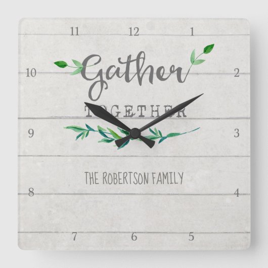 Bauernhaus Shiplap Holz Einfache Leaf zusammenbrin Quadratische Wanduhr (Vorderseite)