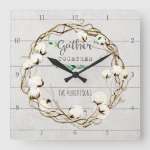 Bauernhaus Shiplap hölzerne rustikale Versammlung Quadratische Wanduhr