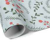 Bauernhaus staubblaues dunkelgrünes Blattmuster Geschenkpapier (Rolleneckpunkt)