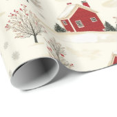 Bauernhaus Stil Rotes Winterhaus und Bäume Geschenkpapier (Rolleneckpunkt)