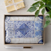 Bauernhaus Tile Blue White Rustic Holz Decoupage Seidenpapier (Geschenk)