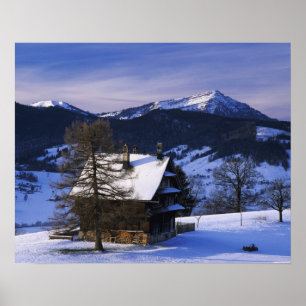 Bauernhaus und Berg Rigi und Pilatus, Poster