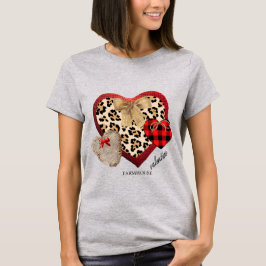 Bauernhaus Valentine Hearts Kariert Cheetah Burlap T-Shirt