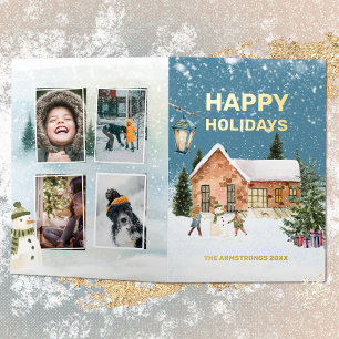 Bauernhaus Vier Foto Folie Schneemann Kinder