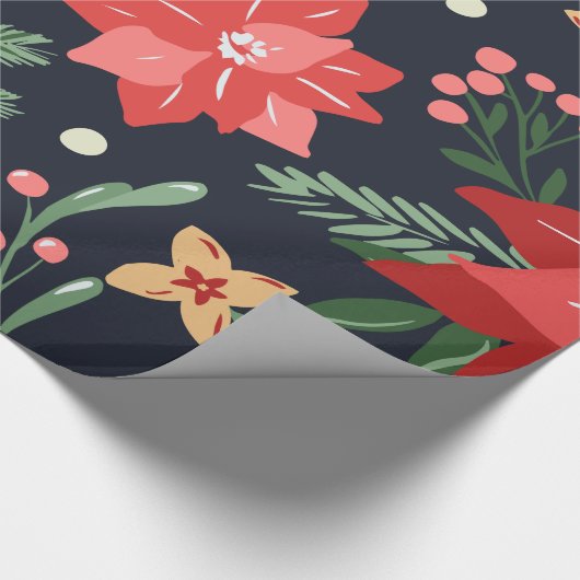 Bauernhaus Weihnachten Blumen und Grün Geschenkpapier (Ecke)