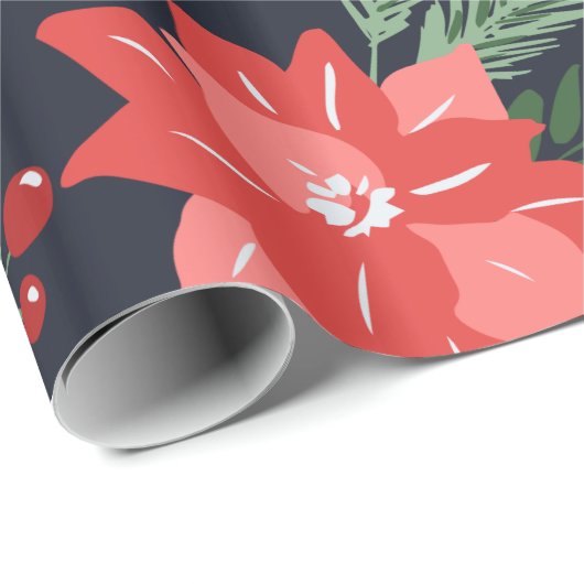 Bauernhaus Weihnachten Blumen und Grün Geschenkpapier (Rolleneckpunkt)