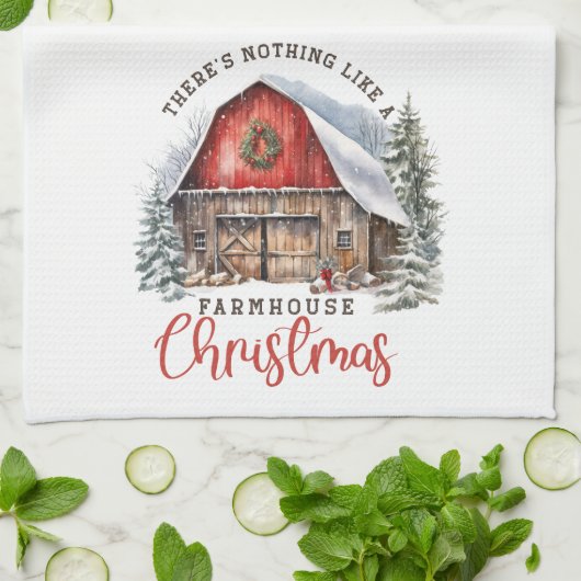 Bauernhaus Weihnachten Roter Barn Weihnachten Geschirrtuch (Gefaltet)