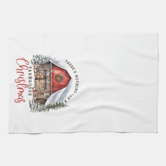 Bauernhaus Weihnachten Roter Barn Weihnachten Geschirrtuch (Horizontal)