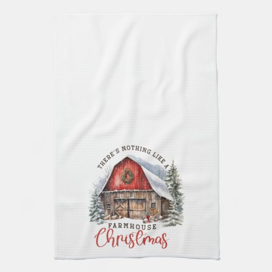 Bauernhaus Weihnachten Roter Barn Weihnachten Geschirrtuch (Vertikal)