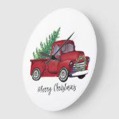 Bauernhaus-WeihnachtsAquarell-Rot-LKW Große Wanduhr (Winkel)