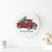 Bauernhaus-WeihnachtsAquarell-Rot-LKW Große Wanduhr (Zuhause)
