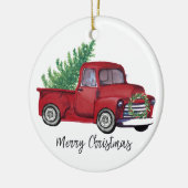 Bauernhaus-WeihnachtsAquarell-Rot-LKW Keramik Ornament (Links)
