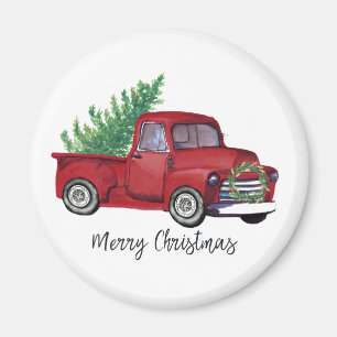 Bauernhaus-WeihnachtsAquarell-Rot-LKW Magnet