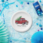 Bauernhaus-WeihnachtsAquarell-Rot-LKW Pappteller (Party)