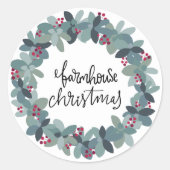 Bauernhaus Weihnachtskranz Runder Aufkleber (Vorderseite)