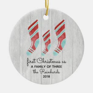 Bauernhaus-Woodsy Strumpf-neue Baby-Familie von Keramik Ornament