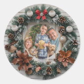 Bauernhaus Wreath Anpassbare Weihnachtszeit Runder Aufkleber (Vorderseite)