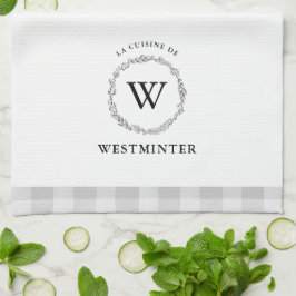 Bauernhaus Wreath Grau Karo Personalisierte Famili Geschirrtuch