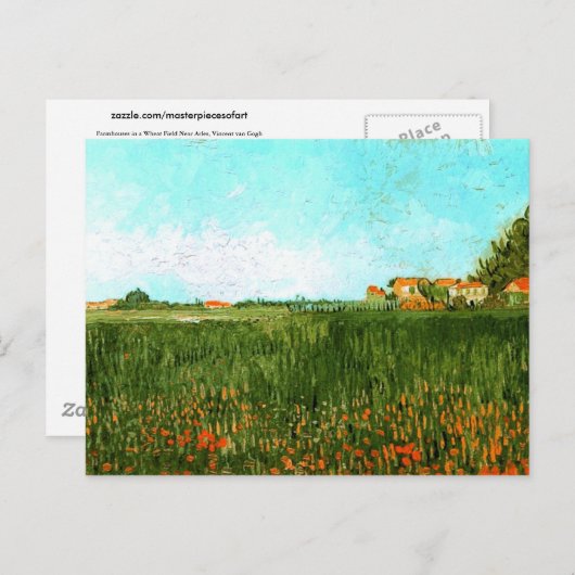 Bauernhäuser in Weizenfeld, Vincent van Gogh Postkarte (Vorne/Hinten)