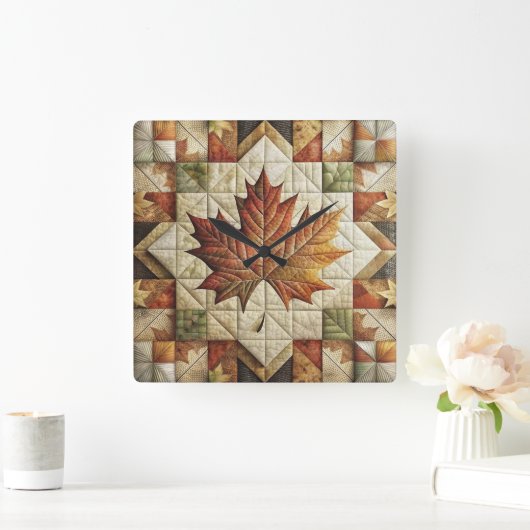 Bauernhausstil Herbstfallleaf Quadratische Wanduhr (Zuhause)