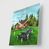 Bauernhausstil im Garten - Rustikal Außenbereich Quadratische Wanduhr (Winkel)