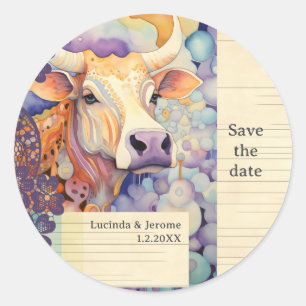 Bauernhochzeit Ochse Kuh Save-the-Date Runder Aufkleber
